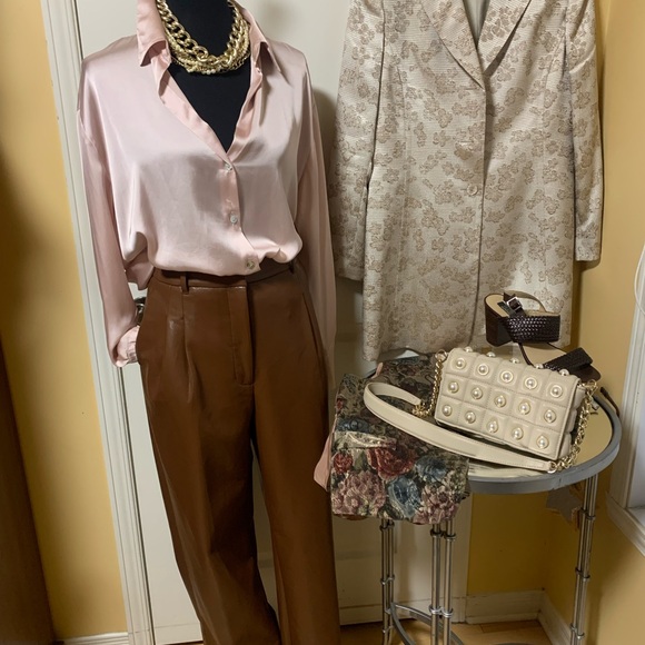 Zara Satiny button down pink blouse - Picture 1 of 9